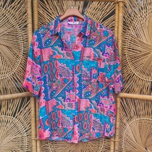 Vintage STUNT L Silk Multicolor Men's Shirt Hawaiian Surfer